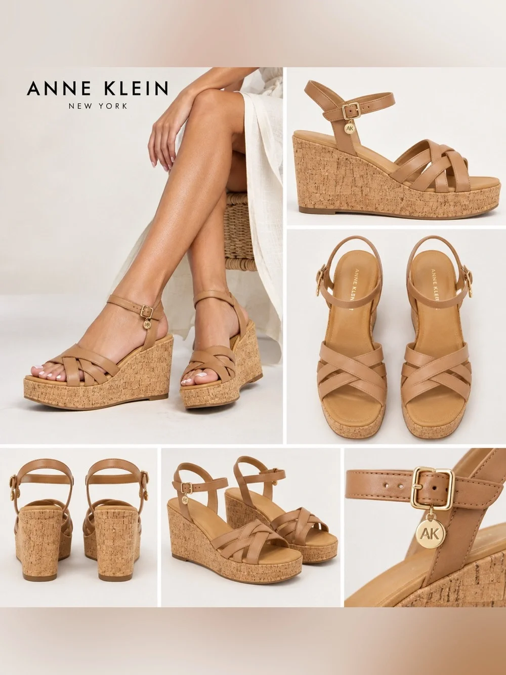 Anne Klein Tan Cork Wedge Platform Sandals Size 8.5 NWT